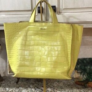 Furla Yellow / Lime Tote Bag with Glossy Finish